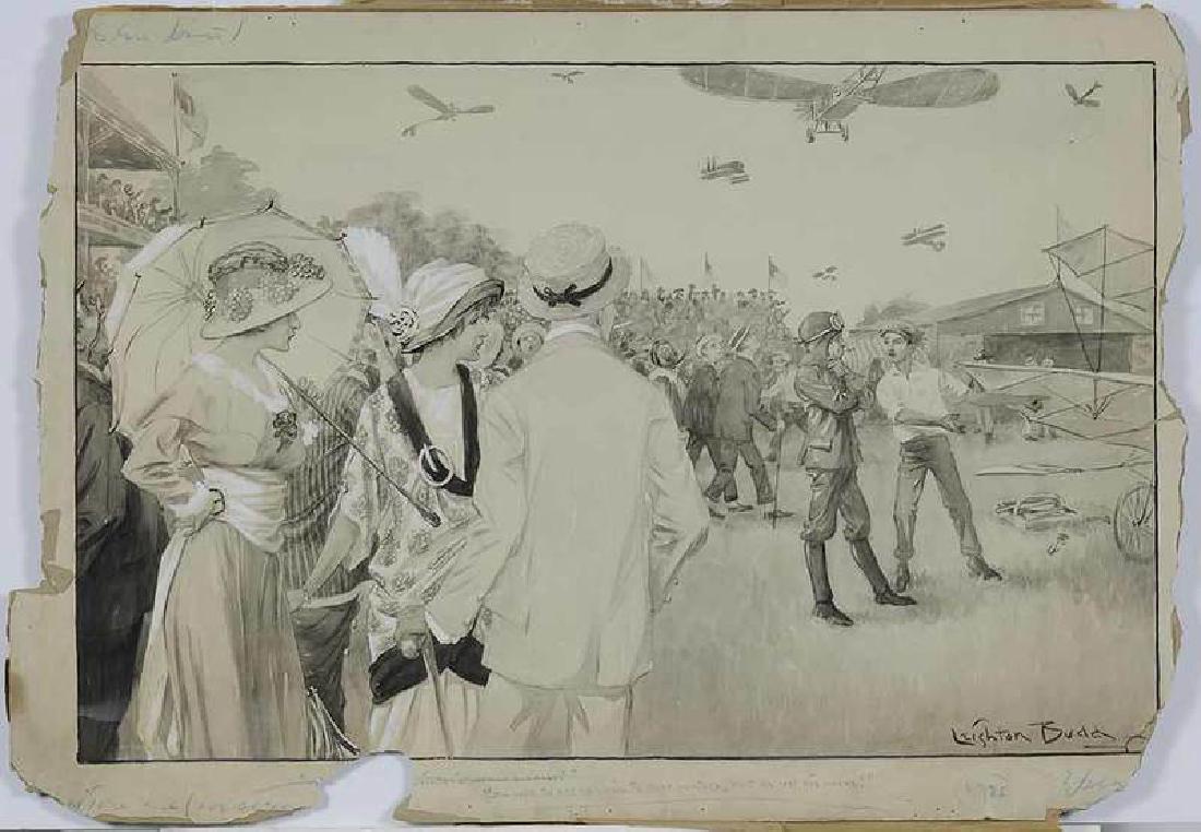 Roy Leighton Budd: (American, 1872-1962) He Lost His Nerve- An Illustration for Puck Magazine, 1913, signed and inscribed lower right "Leighton Budd/ He used to act as a guide to deer hunters, but he lost his nerve", st