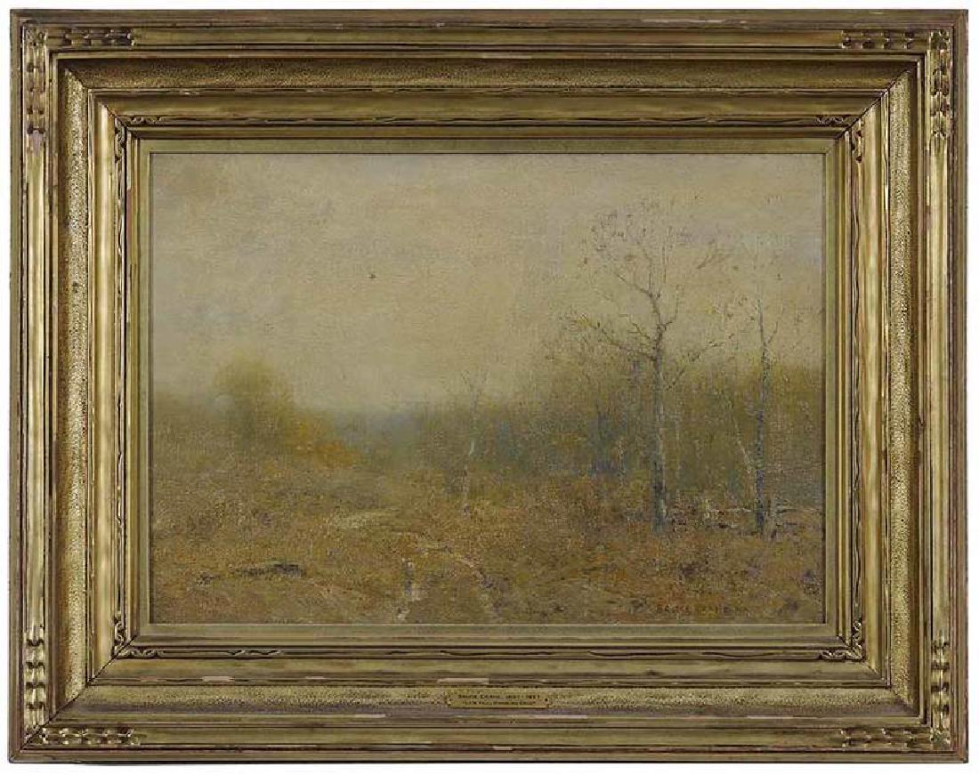 Bruce Crane: (American, 1857-1937) Late Fall, Hamburg Cove, signed lower right "Bruce Crane NA", oil on canvas, 14 x 20 in.; period carved gilt wood and composition frame, frame with regilting; 22 x 28 in.