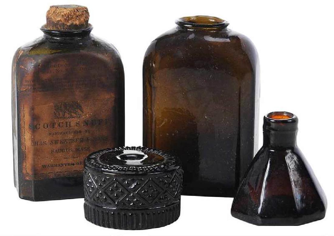 Four Pieces Glass, Two Inkwells, Two Snuff Bottles (1 of 5)