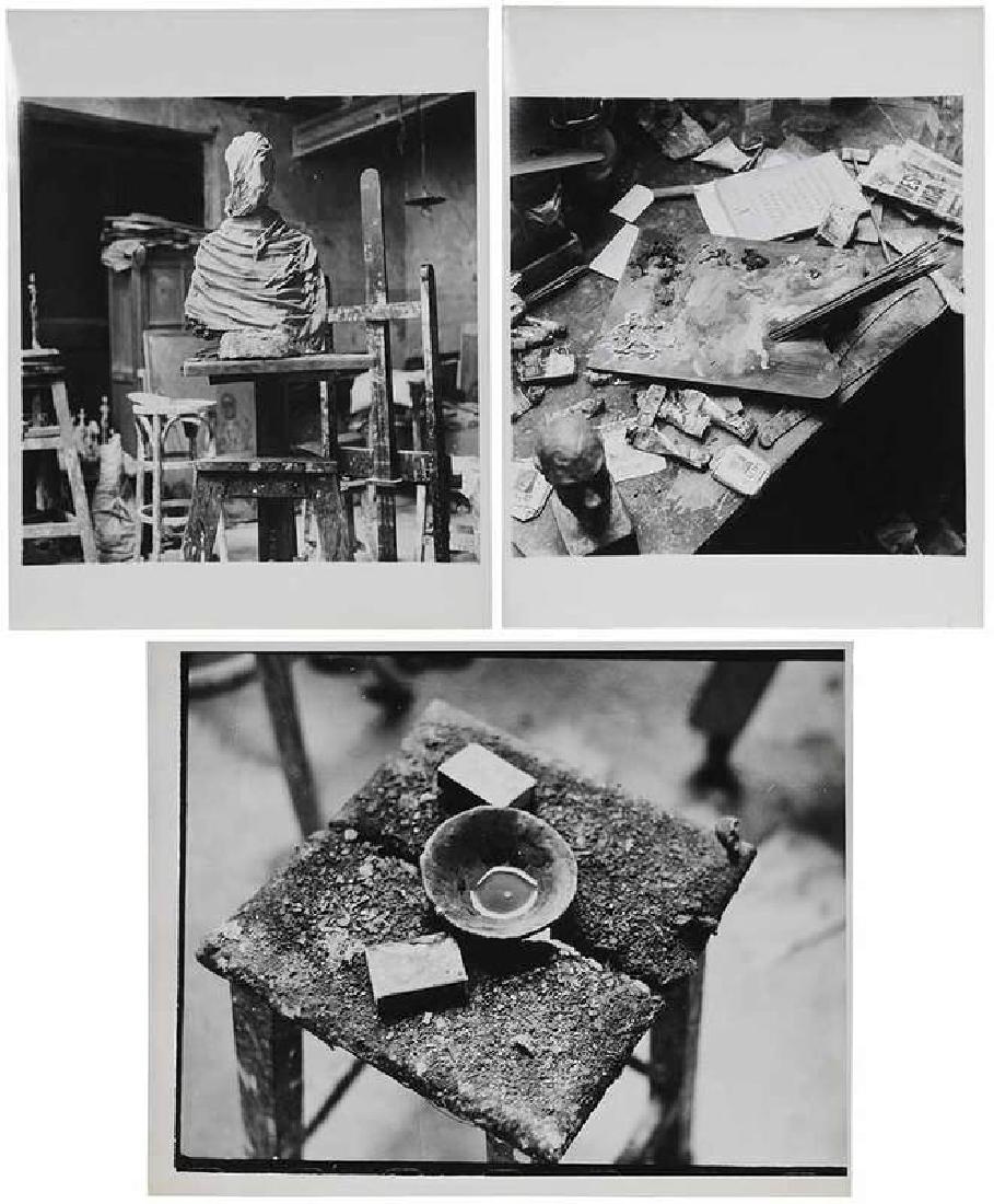Herbert Matter: (American, 1907-1984) Alberto Giacometti's Studio, Three Photographs, circa 1960s, all stamped verso, gelatin silver prints, (2) 14 x 11 in., (1) 11 x 14 in.; all unframed Notes: Herbert Matter f