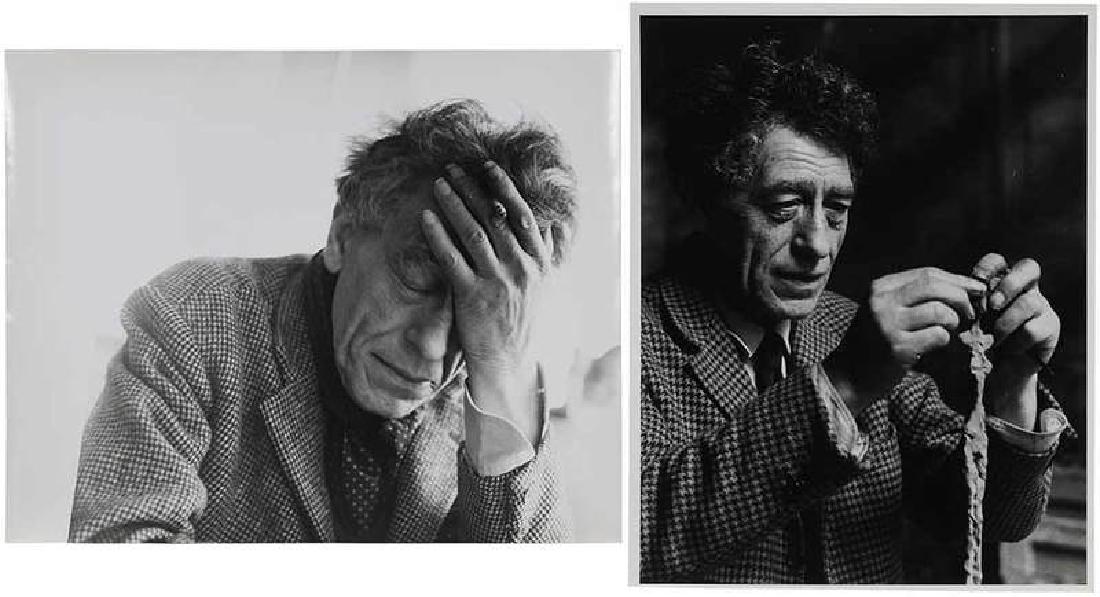 Herbert Matter: (American, 1907-1984) Two Portraits of Alberto Giacometti, circa 1960s, stamped verso, gelatin silver prints, 14 x 11, minor wear to edges, 16 x 20 in. slight toning, vertical surface creases, sca