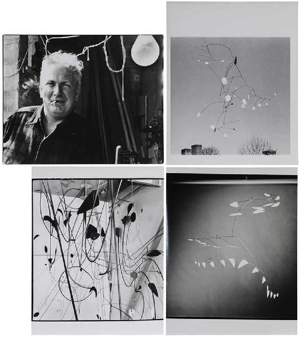 Herbert Matter: (American, 1907-1984) Alexander Calder and his Work, four photographs, all stamped verso, (3) images of mobiles, 14 x 11 in., margins all uneven, toning, un-retouched, (1) Portrait of Calder, 16 x 2