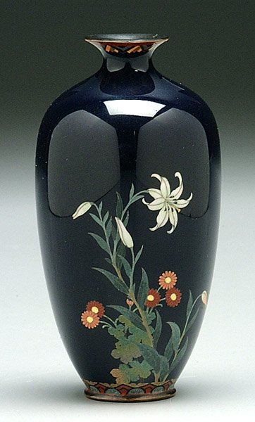 Fine cloisonné enameled vase, - 2