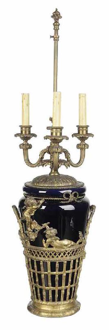 Bronze and Cobalt Blue Auguste Moreau Lamp (1 of 4)