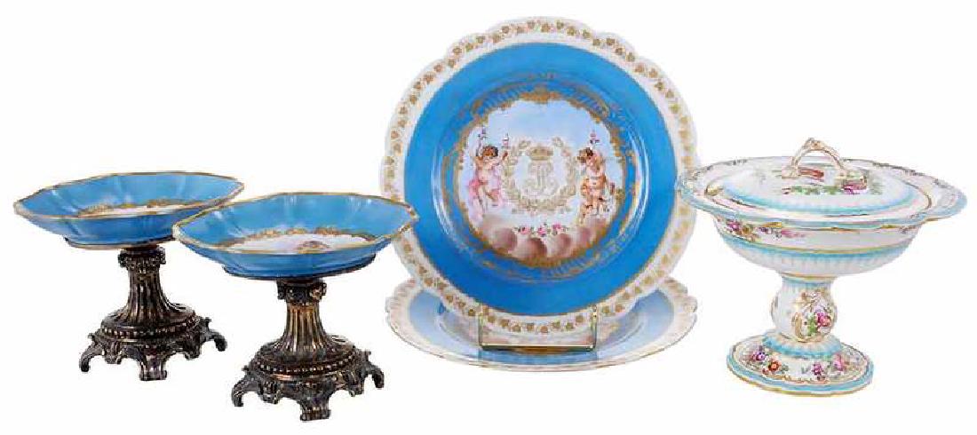 Two Sevres Plates, Two Footed Plates, Compote (1 of 15)