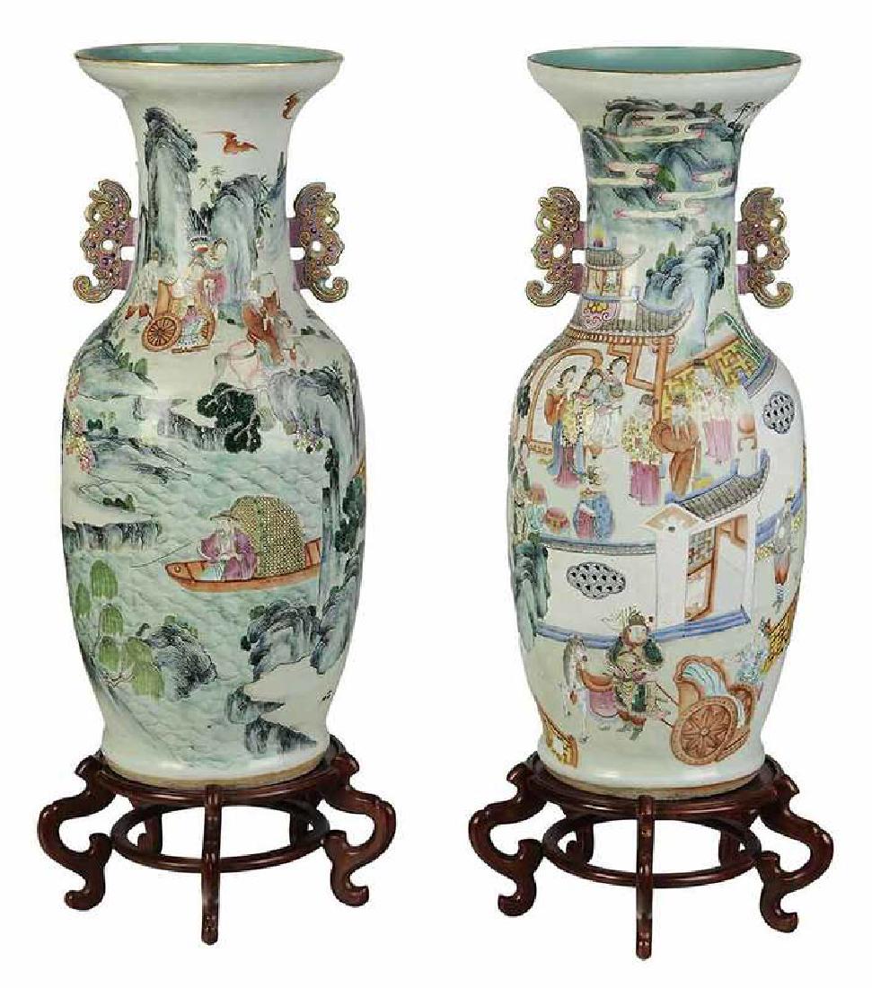 Pair of Famille Rose Monumental Vases (1 of 11)