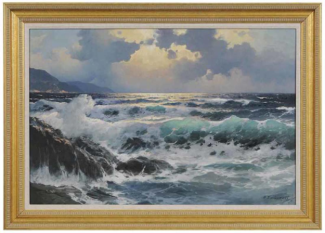Alexander Dzigurski: (California, 1911-1995) Sun Breaking on the Coast, signed lower right "A. Dzigurski", oil on canvas, 24 x 36 in.; gilt wood frame, 30-1/4 x 42-1/8 in.