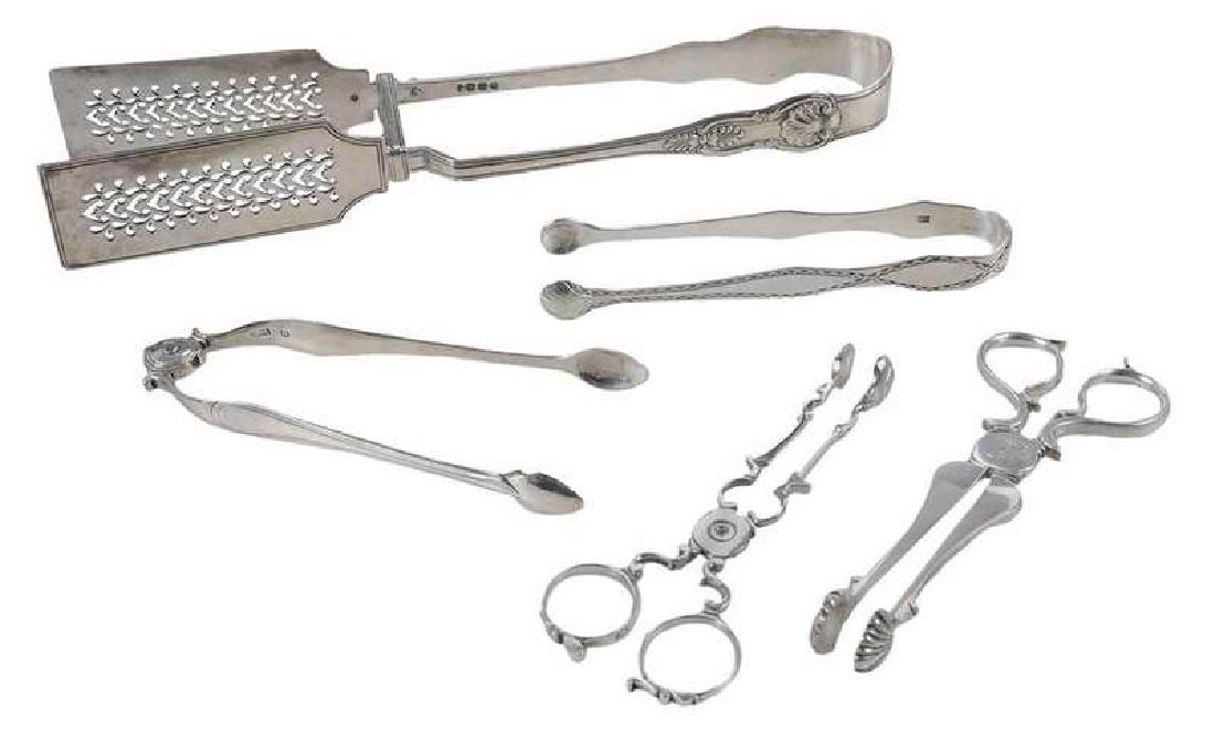Five English Silver Tongs (1 of 6)