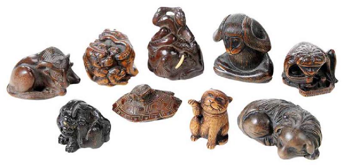 Nine Carved Wood Animal Netsukes (1 of 13)