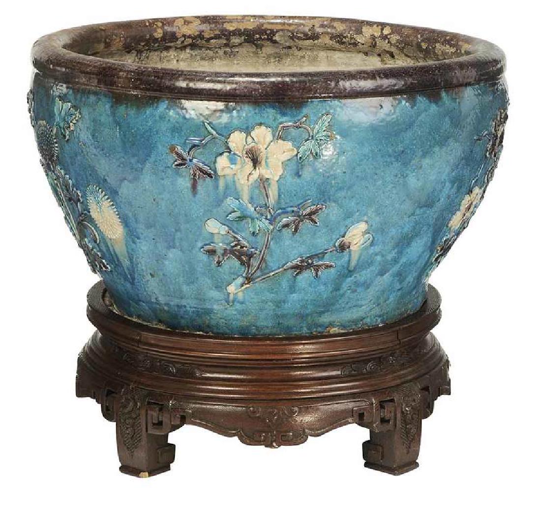 Large Floral Decorated Planter with Stand (1 of 7)