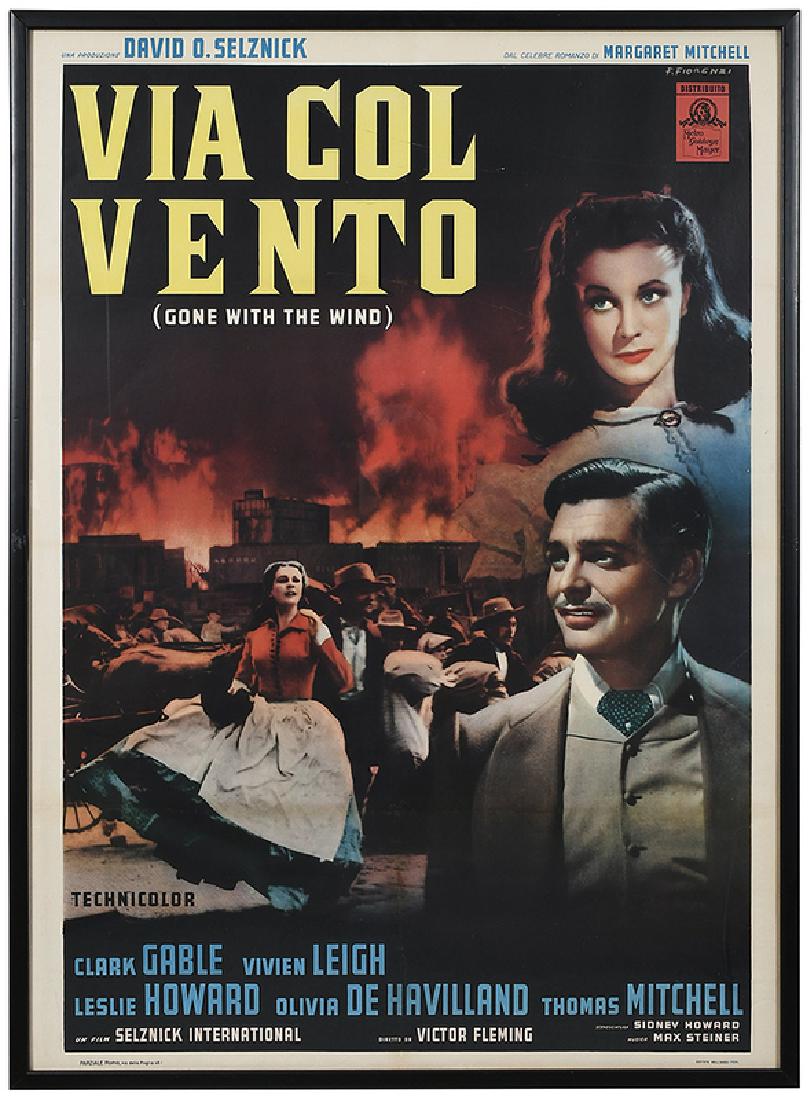 Gone with the Wind: (MGM, 1939), Italian 2-Folio, 55 x 38 in.; framed Note: Starring Clark Gable, Vivien Leigh, Leslie Howard, and Olivia de Havilland. Directed by Victor Fleming.Gone With the Wind won 8 Academy Awards o
