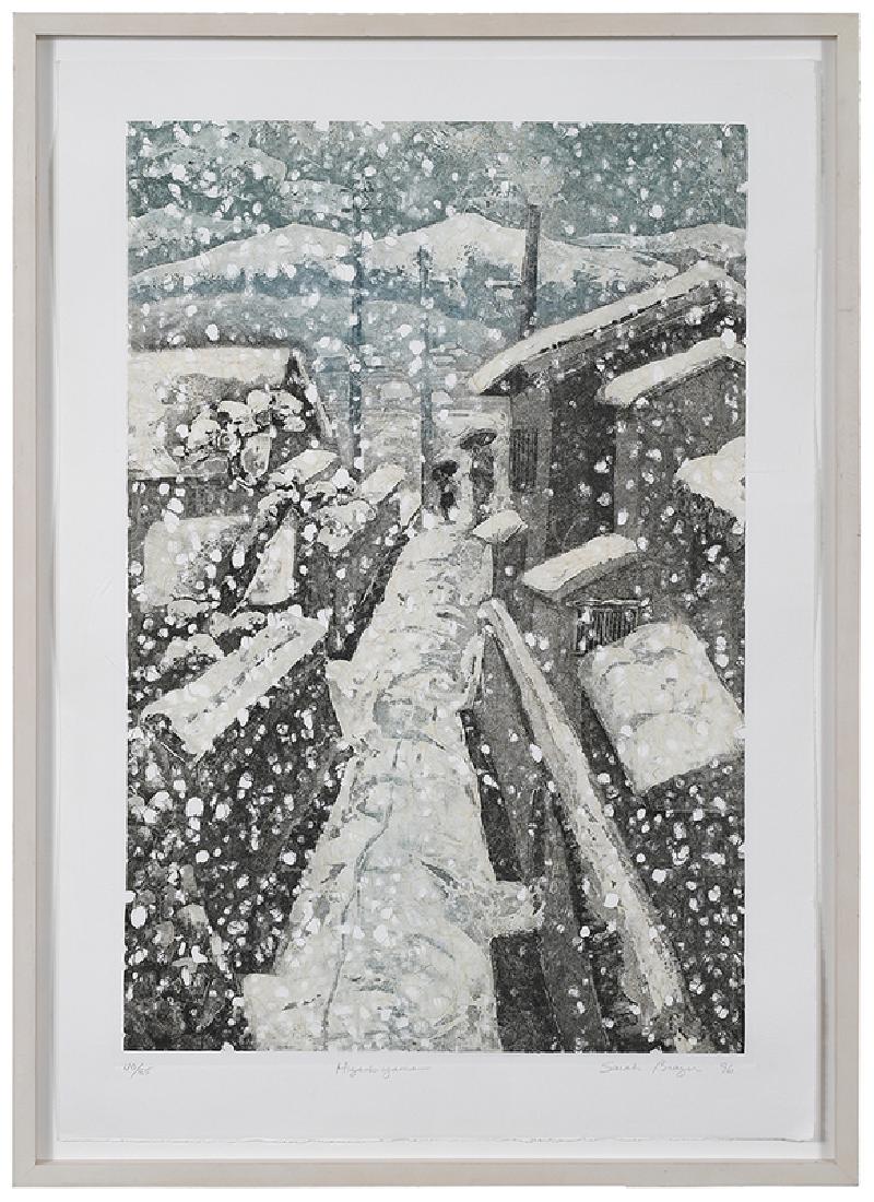 Sarah Brayer: (American, born 1957) Higashiyama, 1996 edition 40/85, signed lower right in pencil “Sarah Brayer ‘96”, aquatint on fibrous Chine colle paper, 30-1/4 x 20-1/8 in (image) 35-3/4 x 24-3/4 in