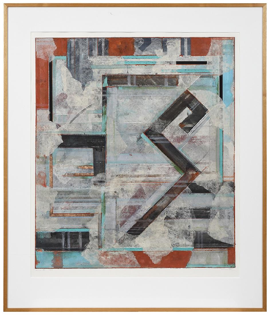 Robert Kelly: (New York/Massachusetts, born 1956) Vajra XLIII, Square, 1984, signed lower right "Robert Kelly", mixed media with collage, 41-3/4 x 35-1/4 in. (sight); wood frame, 52-1/2 x 44-1/2 in.