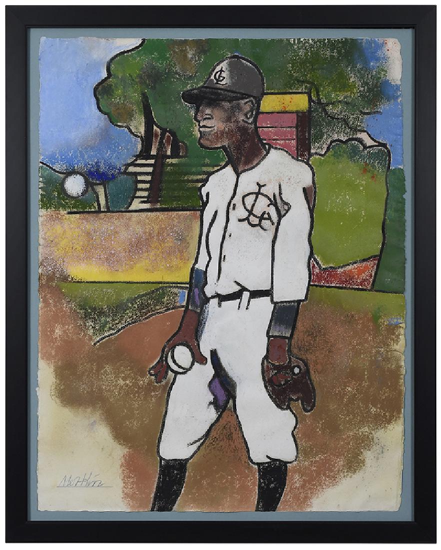 Richard Merkin: (New York, 1938-2009) Smokey Joe Williams, signed lower left “Merkin”, pastel and oil crayon on paper, 39 x 29-7/8 in.; black painted frame, 44 x 35-1/2 in.