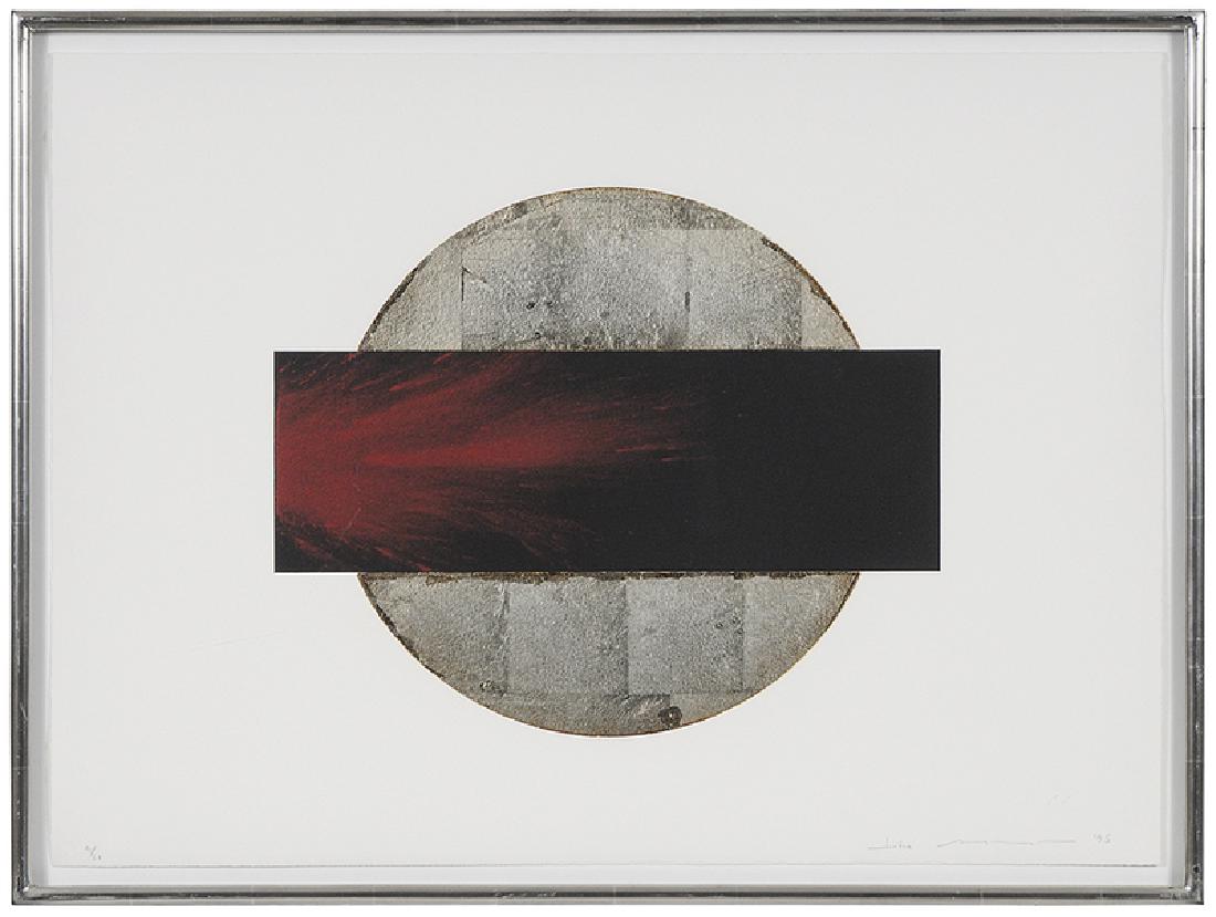 Lita Albuquerque: (California/Egypt, born 1946) Sun and Moon Trajectories #1, 1995, edition 42/60, signed lower right "Lita Albuquerque", lithograph with gold foil, 22-1/8 x 30 in.; gilt silver frame, 24-1/8 x 32-1/8 i