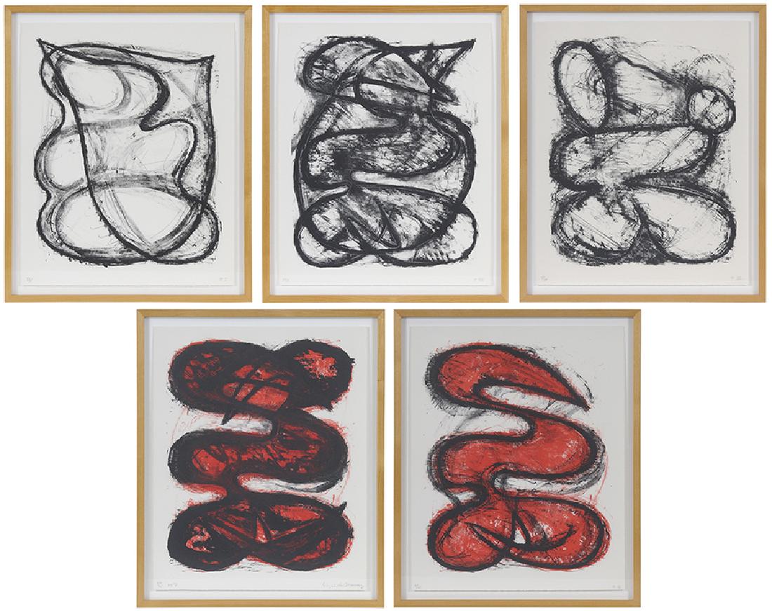 Elizabeth Murray: (New York/Illinois, 1940-2007) States I, II, III, IV, V, one signed lower right "Elizabeth Murray" each inscribed with title, edition 22/35, lithographs on paper, 22-3/8 x 17-7/8 in. (sheet); matching