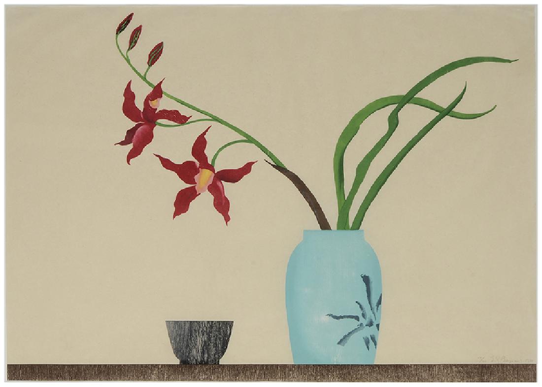 Edward Baynard: (New York/District Of Columbia, born 1940) Still Life with Orchid, 1980, edition 17/70, signed lower right in pencil "Ed Baynard 1980", Tyler Graphics Ltd., color woodblock on Okawara paper, 29-1/4 x