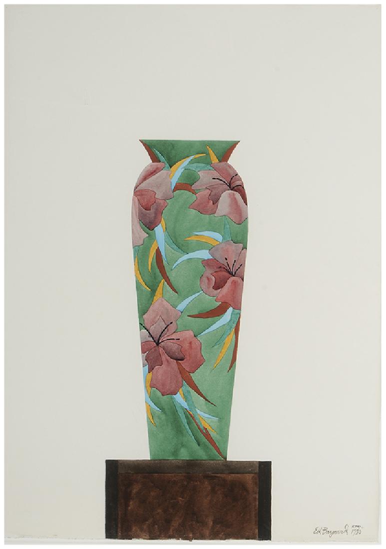 Edward Baynard: (New York/District Of Columbia, born 1940) Green Vase with Lilies, 1980, signed lower right "Ed Baynard/April/1980", watercolor on Arches paper, 42 x 29-5/8 in.; parcel gilt wood frame, 52-1/8 x 39-1/