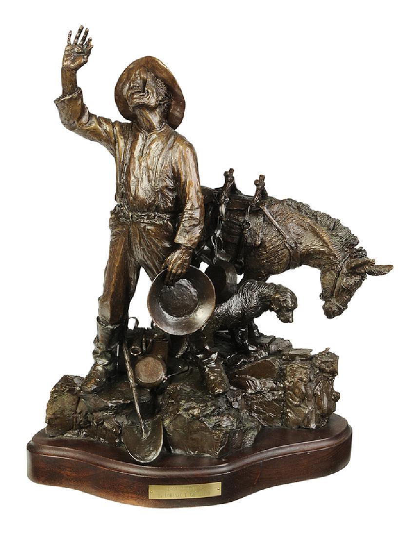 Lorenzo E. Ghiglieri: (Oregon/California, born 1931) Casey's Gold II, 1982, edition 1/50, signed "Lorenzo E. Ghiglieri" and dated, with foundry coin, patinated bro