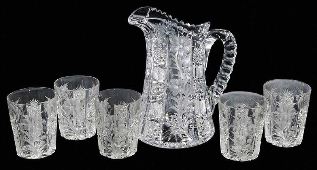 Tuthill Brilliant Period Cut Glass Pitcher/Tumblers (1 of 10)