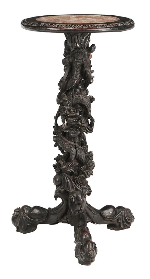 Chinese Carved Hardwood and Marble Pedestal (1 of 9)