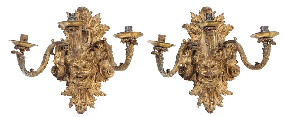 Pair of Gilt Bronze Mask Form Wall Sconces (1 of 4)