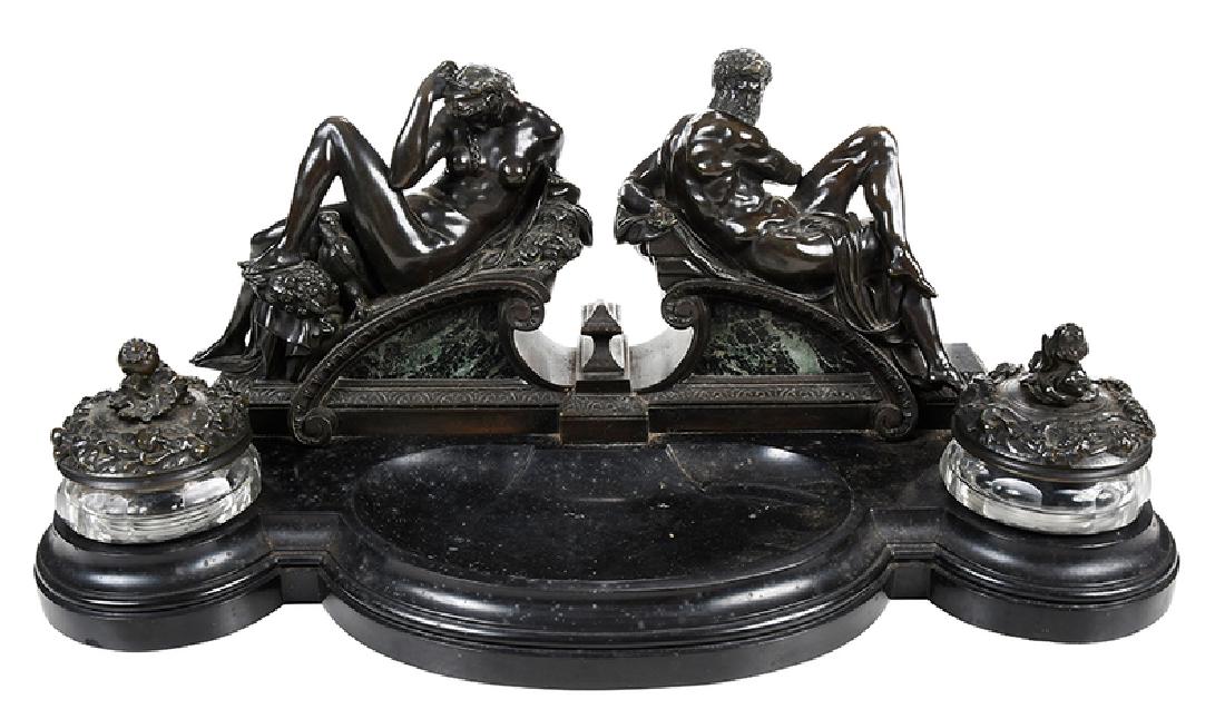 Patinated Bronze and Marble Figural Inkwell (1 of 9)