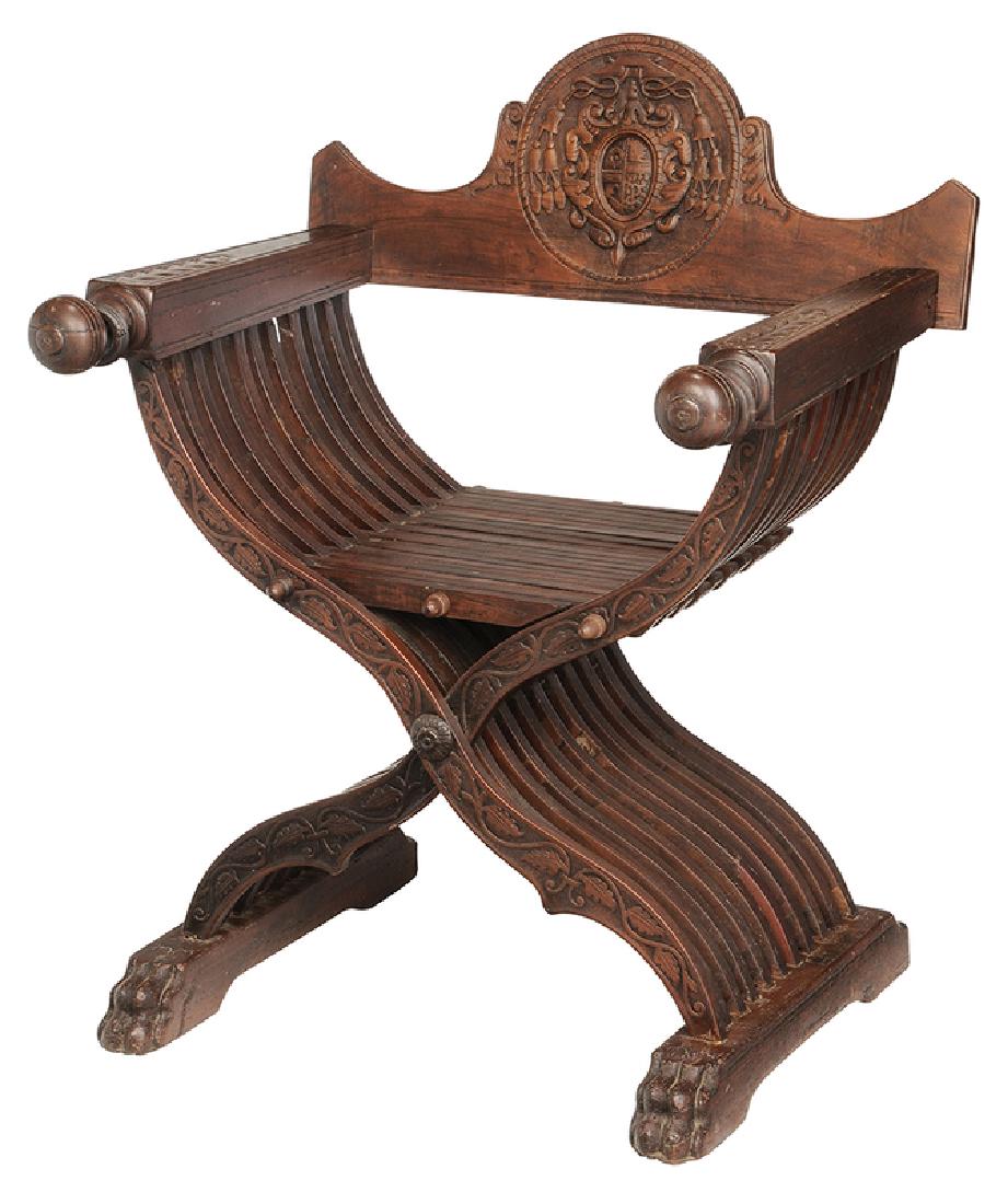Italian Carved Walnut Savonarola Chair (1 of 9)