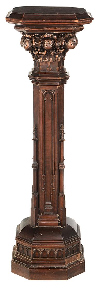Gothic Revival Carved Walnut Pedestal (1 of 4)