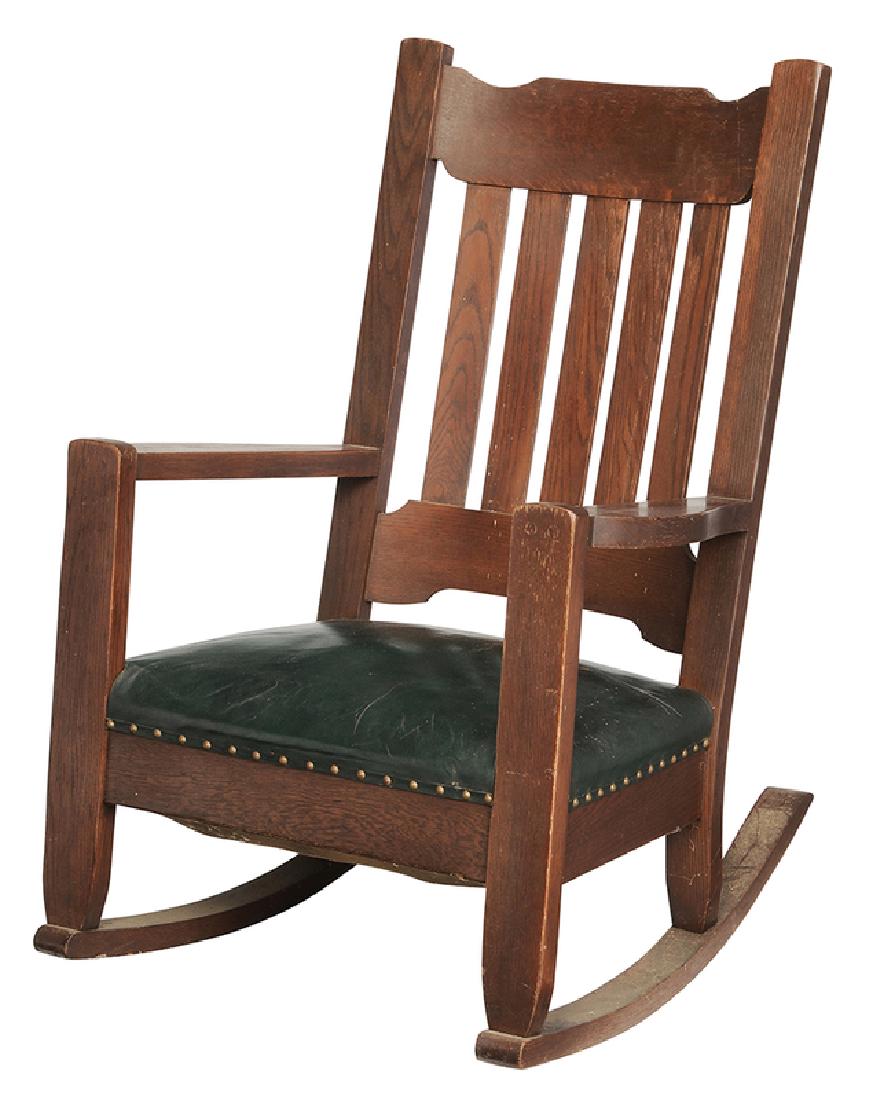 Arts and Crafts Oak and Leather Rocking Chair (1 of 5)