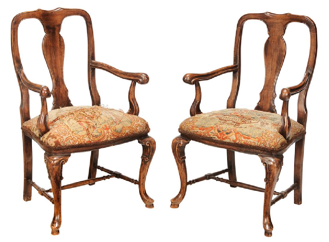 Pair of Queen Anne Style Open Arm Chairs (1 of 6)