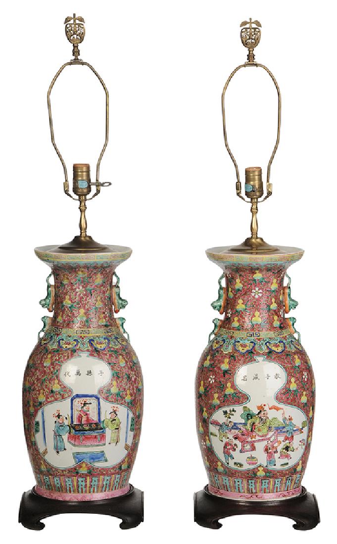 Pair Chinese Vases Converted to Lamps (1 of 12)