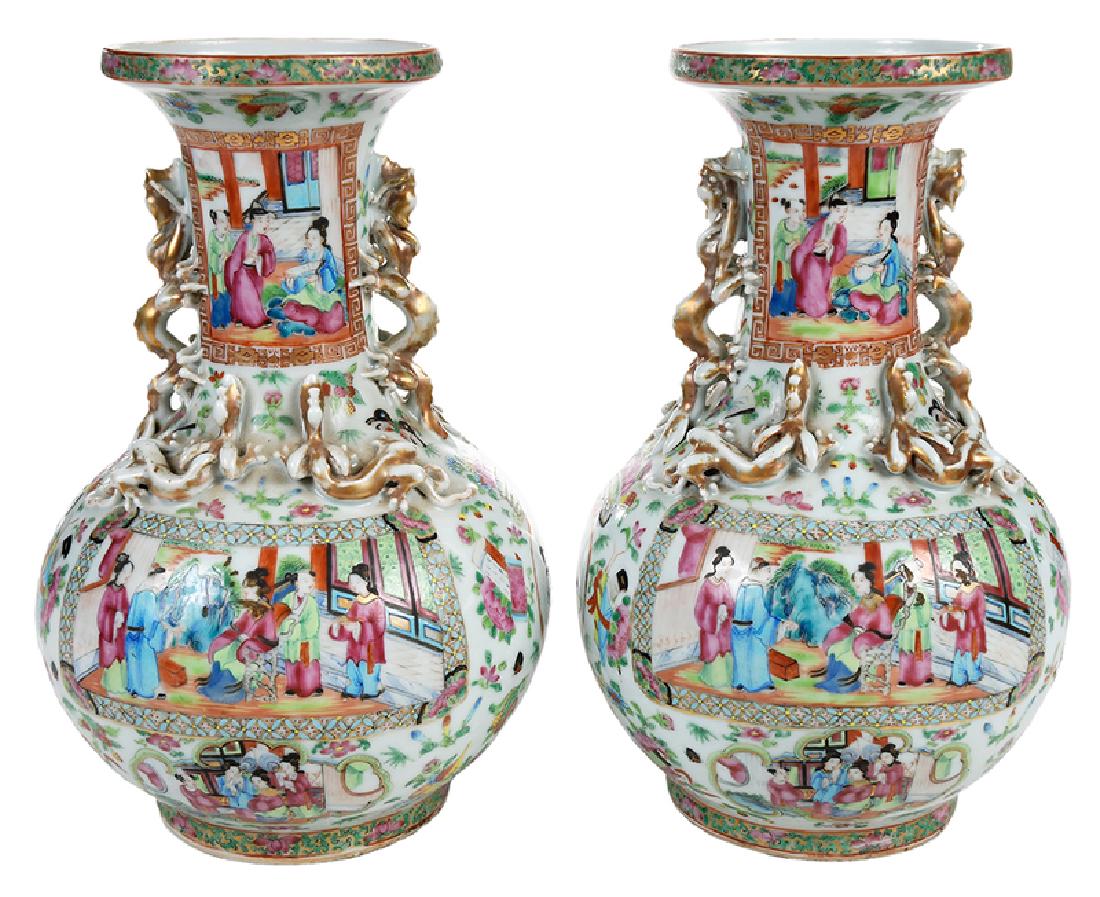 Pair of Rose Mandarin Vases With Chilongs (1 of 15)