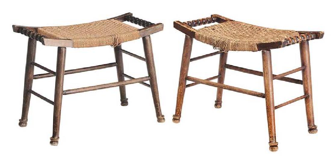 Pair Turned and Rope Upholstered Stools (1 of 3)