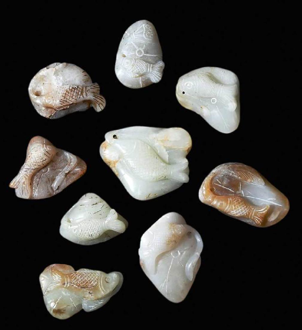 23 Jade/Hardstone Fish Carved Toggles (1 of 4)