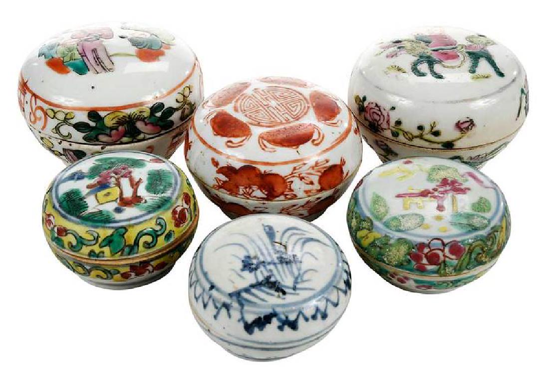 Group of Six Chinese Round Earthenware Boxes (1 of 10)