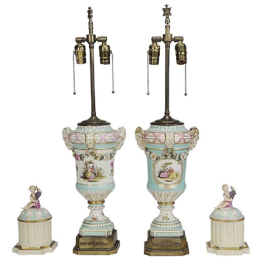 Pair Meissen Style Lamps with Putti Lids (1 of 9)