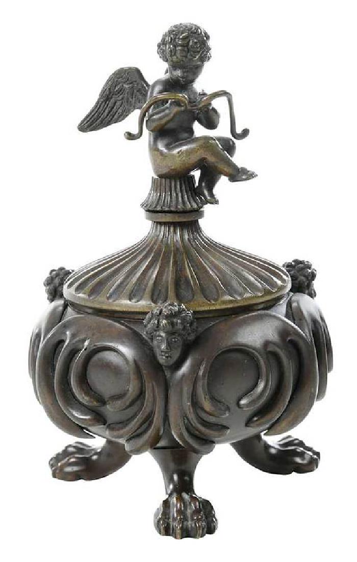 Petrarch Inscribed Cherub Bronze Ink Stand (1 of 8)