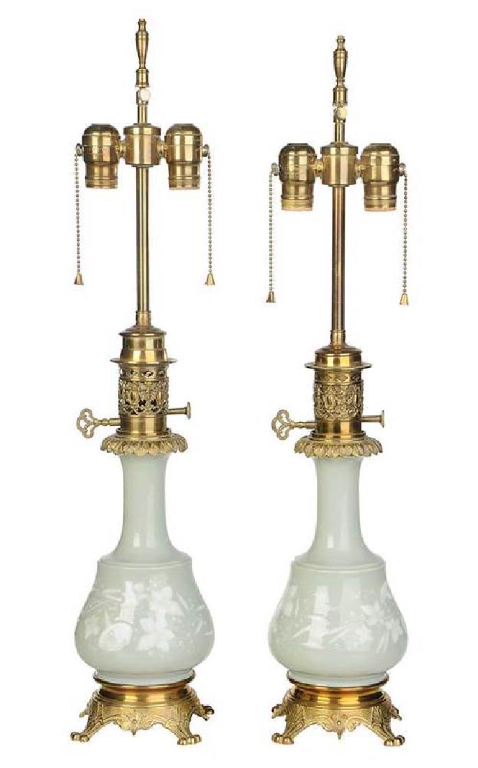 Pair Celadon Floral Decorated Porcelain Lamps (1 of 5)