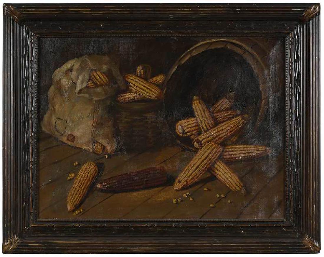 American School: (19th century) Shucked Corn, oil on canvas, 17-1/2 x 24 in.; painted and gilt wood frame, 23 x 29-1/2 in.