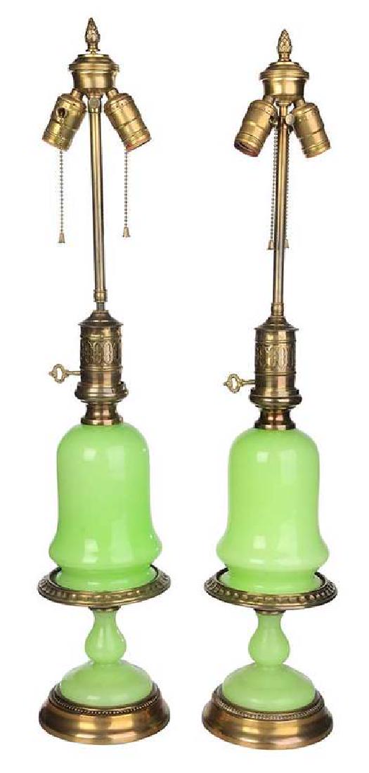 Pair Green Opaline Glass Lamps (1 of 3)