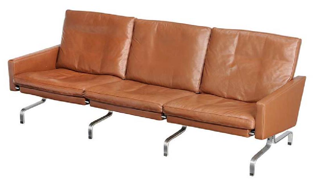 A Paul Kjaerholm Design PK-31 Sofa: 20th century, chocolate brown leather upholstery, brushed chrome frame, 30 x 77-3/4 x 27 in. Note: The consignor purchased this furniture in Denmark in the 1990s from the retailer Fritz Hans