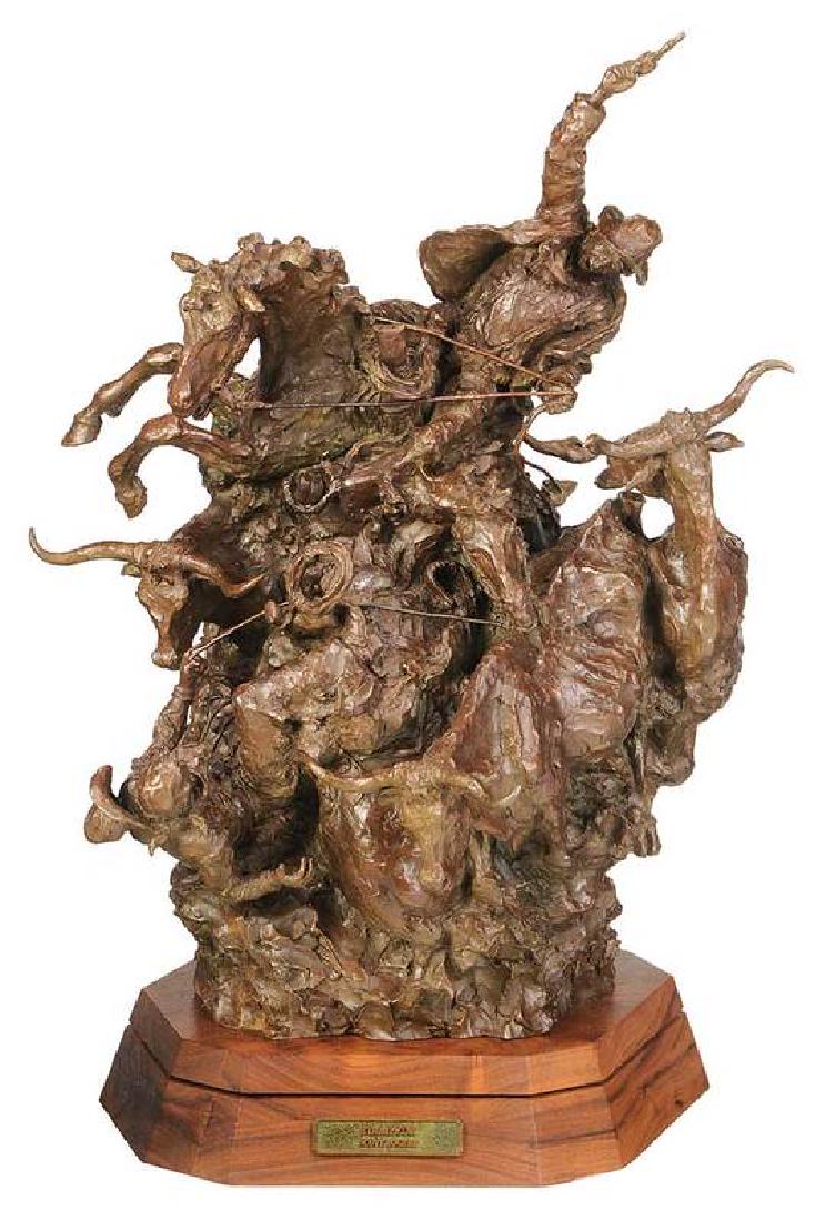 Scott Rogers: (Texas/Utah, born 1960) Stampede, 2004, edition 15/30, signed "D. S. Rogers/'04", inscribed with title, with rotating wood base, 32-1/2 in.<