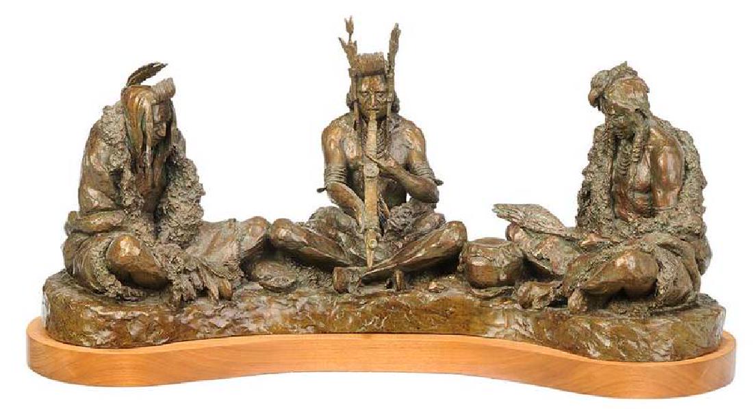 Scott Rogers: (Texas/Utah, born 1960) The Council, 1999, edition 17/30, signed “D. S. Rogers,” patinated bronze with wood base, 16 1/2 in.
