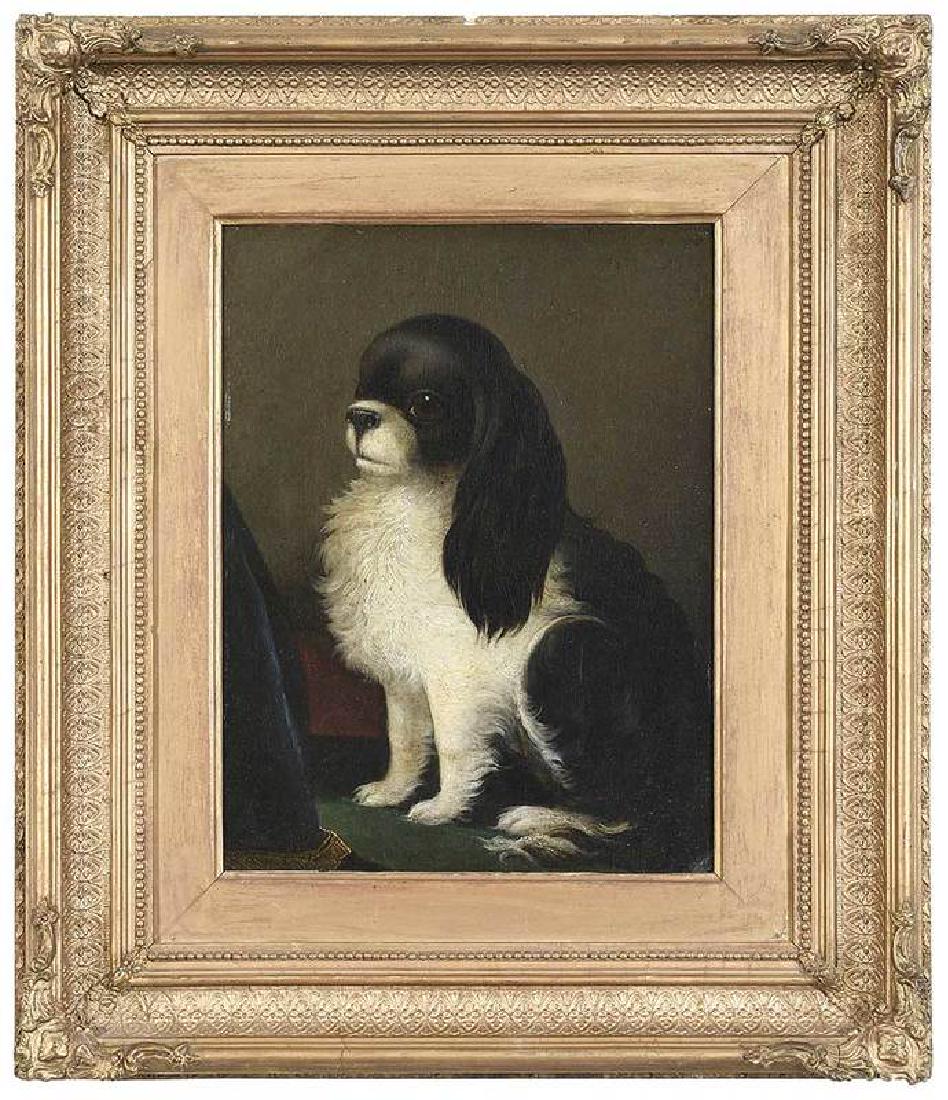 British School: (19th century) Portrait of a King Charles Spaniel, unsigned, oil on artist board, 11-3/4 x 9-1/8 in.; 19th century gilt wood and composition frame, 19 x 16-3/8 in.