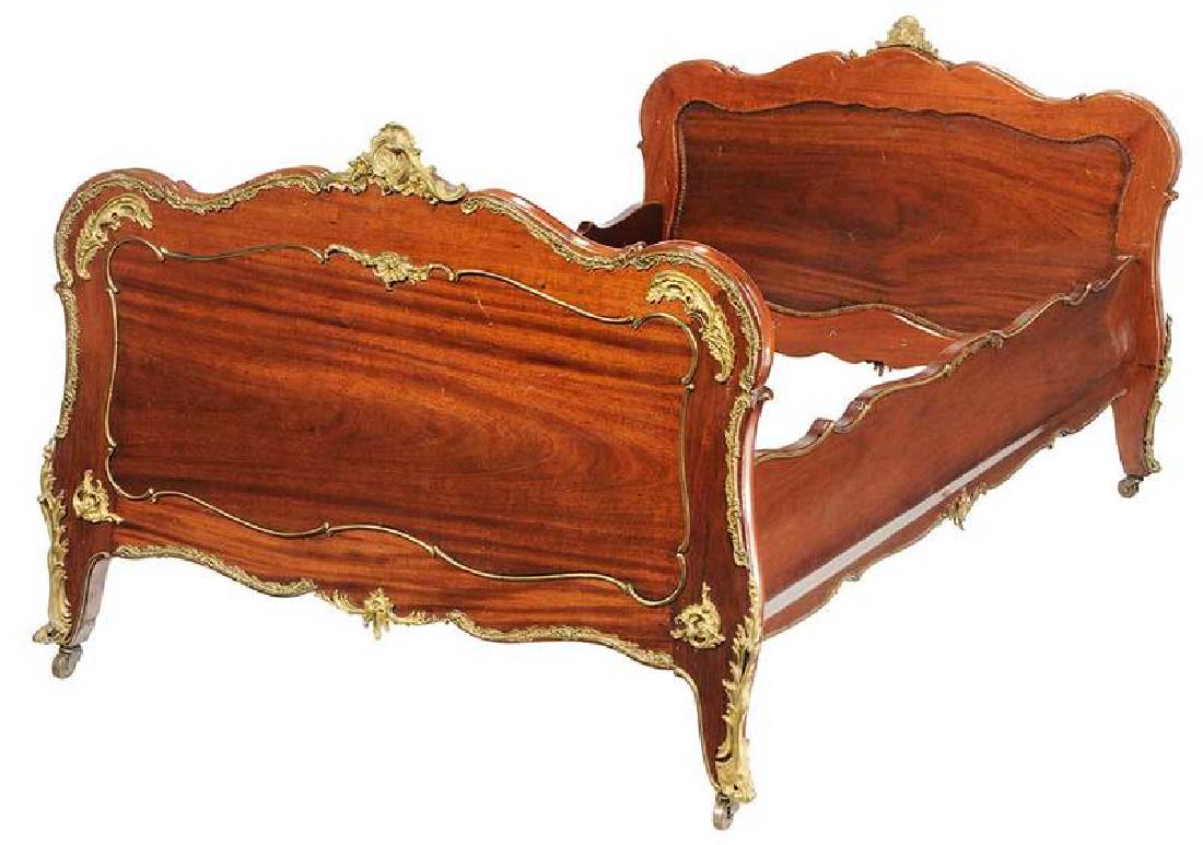 Louis XV Style Mahogany and Ormolu Mounted Bed: French, 19th century, fine bronze mounts, richly colored mahogany, 37 x 83-1/2 x 47-1/2 in.
