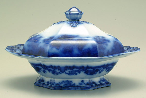 Flow blue lidded Scinde tureen,