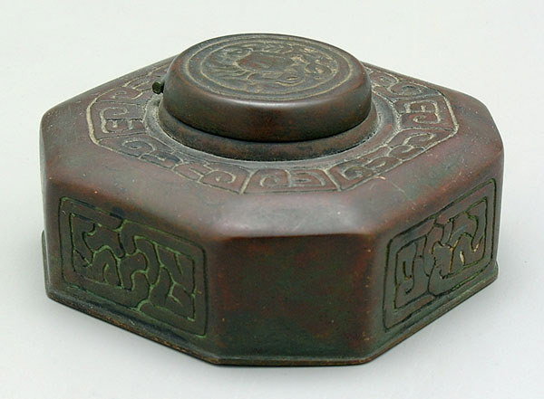 Octagonal Tiffany inkwell,