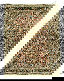 Lillihan rug,: repeating floral designs on pale salmon field, generally even medium pile, some fading, slight end loss, generally even medium pile, 4'11" x 6'6"