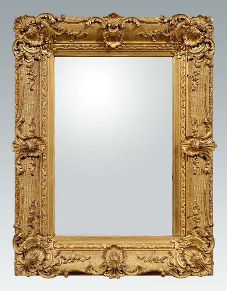 19th century British frame,: Louis XV style gilt wood and composition frame, shell, scroll, acanthus leaf corner and central decoration on diaper ground, label verso "Jackson & Sons Print Sellers & Picture Frame Makers…Liverpoo